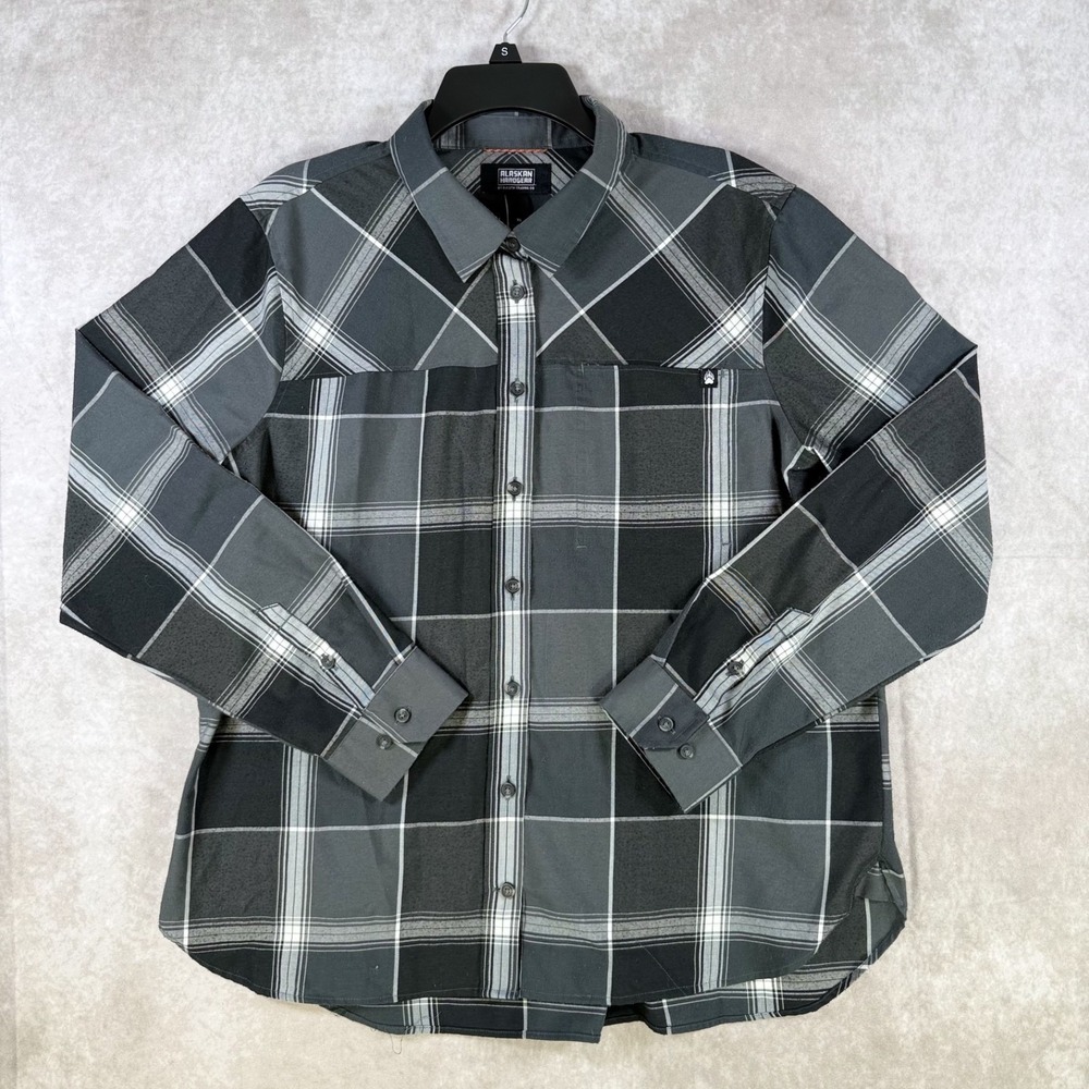 Alaskan‎ Hardgear Shirt Men XL Black Grey Plaid Long Sleeve Button Up Wool Blend